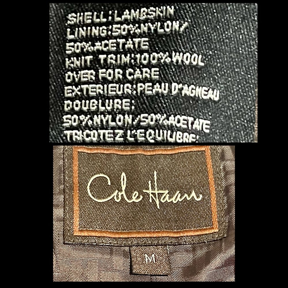 ⭐️HP⭐️COLE HAAN▪️Deep Brown Lambskin Leather & Wool Convertible Collar Jacket - Picture 12 of 16